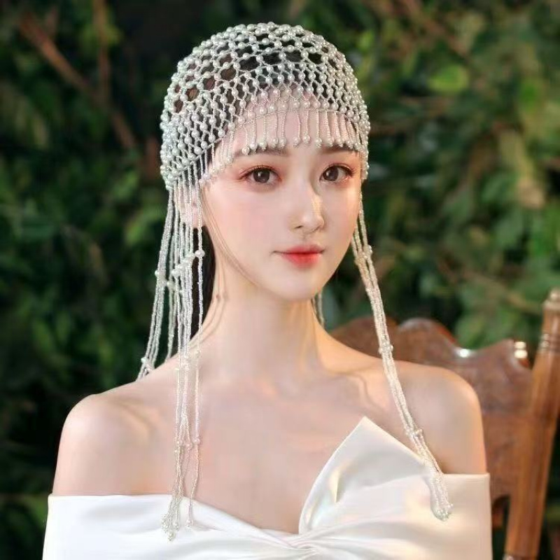 Photography Wedding - ヴィンテージ手作りビーズパールタッセルヘアアクセサリー女性子供用結婚式コスプレ写真ポートレート撮影用