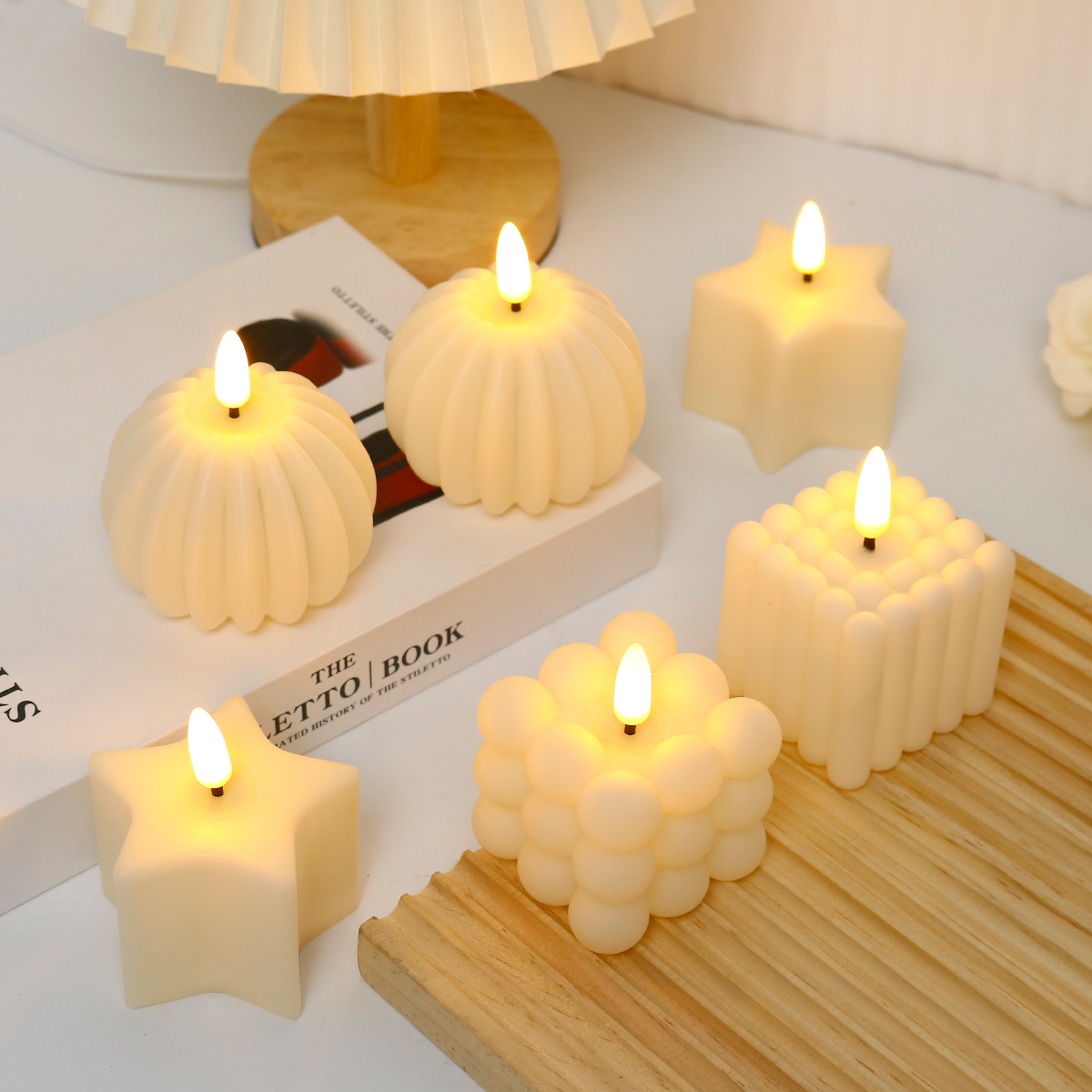 Photography Wedding - LEDキャンドルキューブ 結婚式、誕生日、クリスマスデコレーション用、無煙照明、INS撮影用小道具 LEDキャンドル