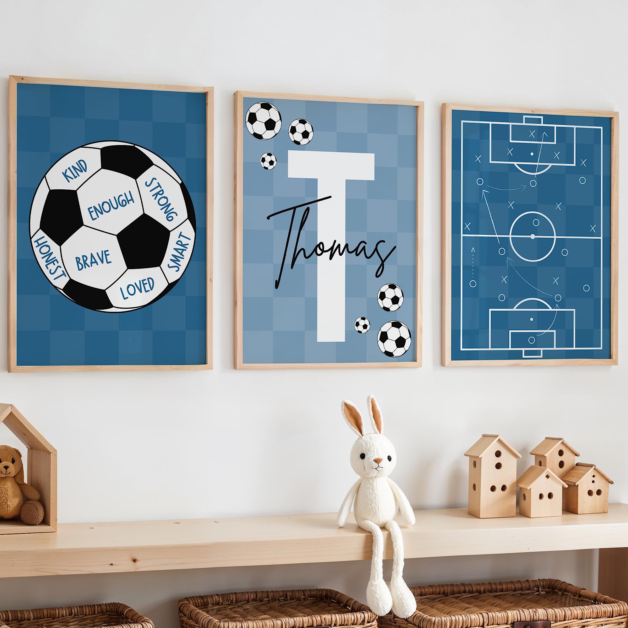 Photography Kit - カスタムサッカーウォールアートセット、男の子向けサッカーをテーマにした保育園のポスター、青い寝室の装飾、サッカーの遊び部屋へのギフト