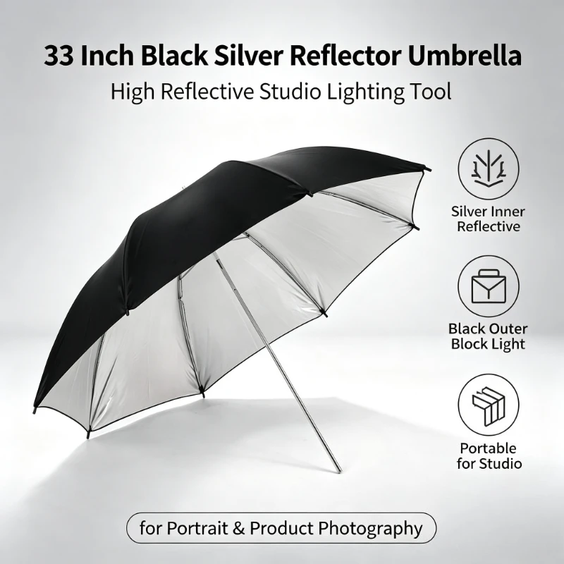 Photography Umbrella - 2026年 ブラック 耐久性のある33インチ反射傘 83CM 撮影用 ブラックシルバー傘