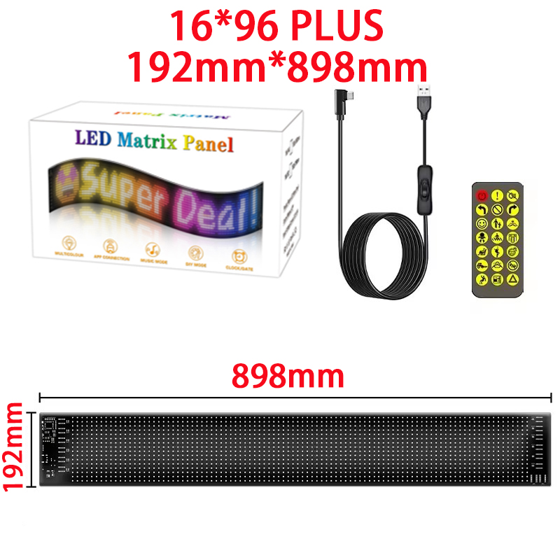 Pixel Art Led Panel - 【16x96 LED PLus】【192mm*898mm】【120mm*595mm】ピクセルピクセルRGBLEDパネル,車の看板アプリケーション,プログラム可能なLEDパネル,店舗バー用の柔軟なディスプレイライト,16x96トラックの目