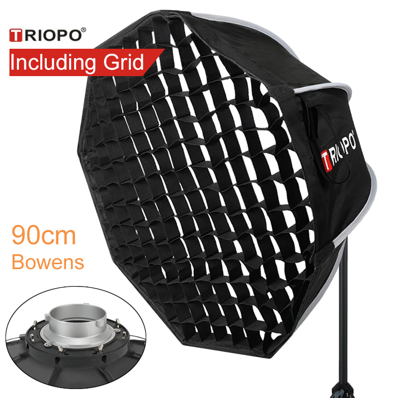 Photography Umbrella - Triopo 90cm写真撮影用ポータブルボーエンズマウントソフトボックス（ハニカムグリッド付き）K90八角形アンブレラ屋外ソフトボックス（Godox、Jinbeiストロボ用）