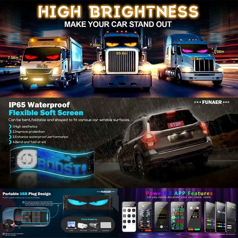 LEDディスプレイ トラックアイ カーサイン Bluetoo - Pixel Art Led Panel のレビューと価格