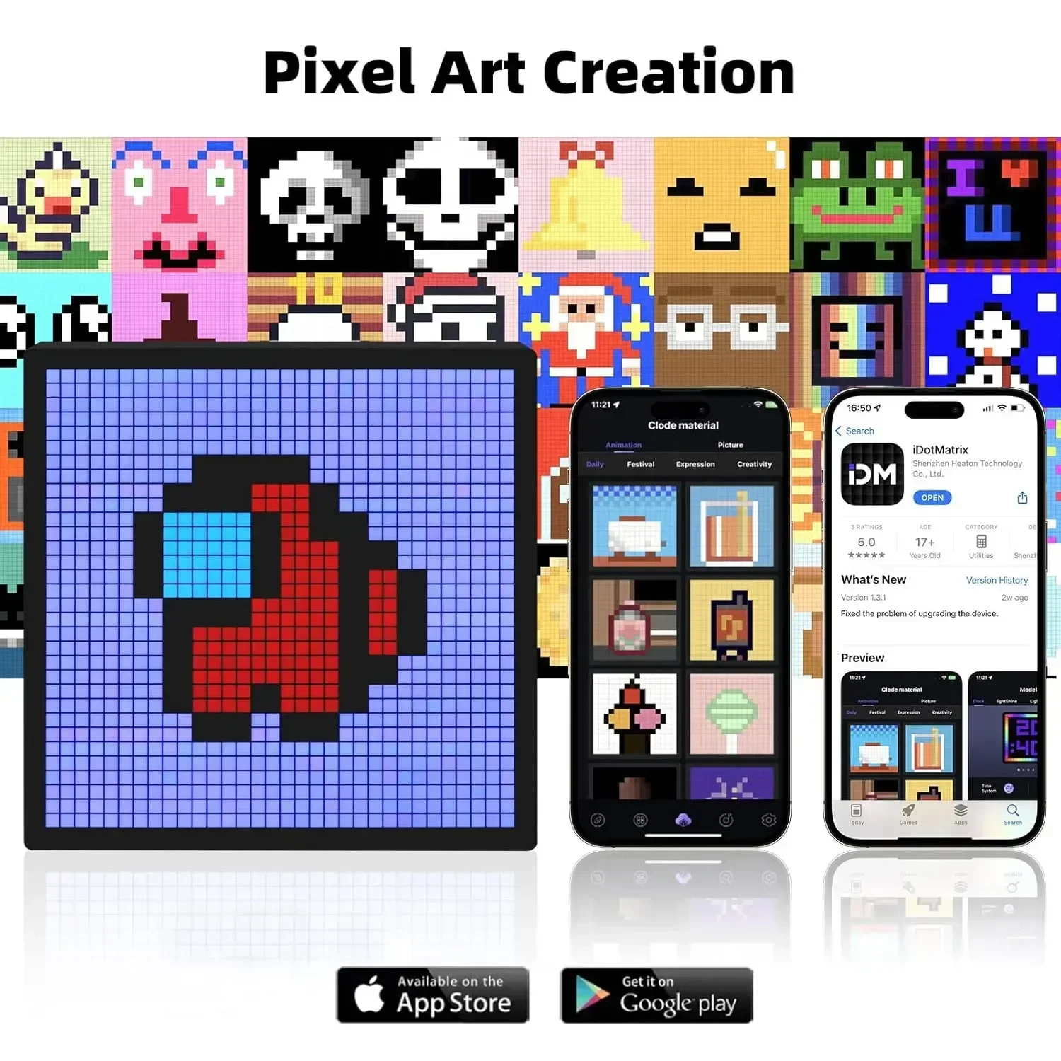 LED ピクセルディスプレイ APP 制御プログラマブルナイ - Pixel Art Led Panel のレビューと価格