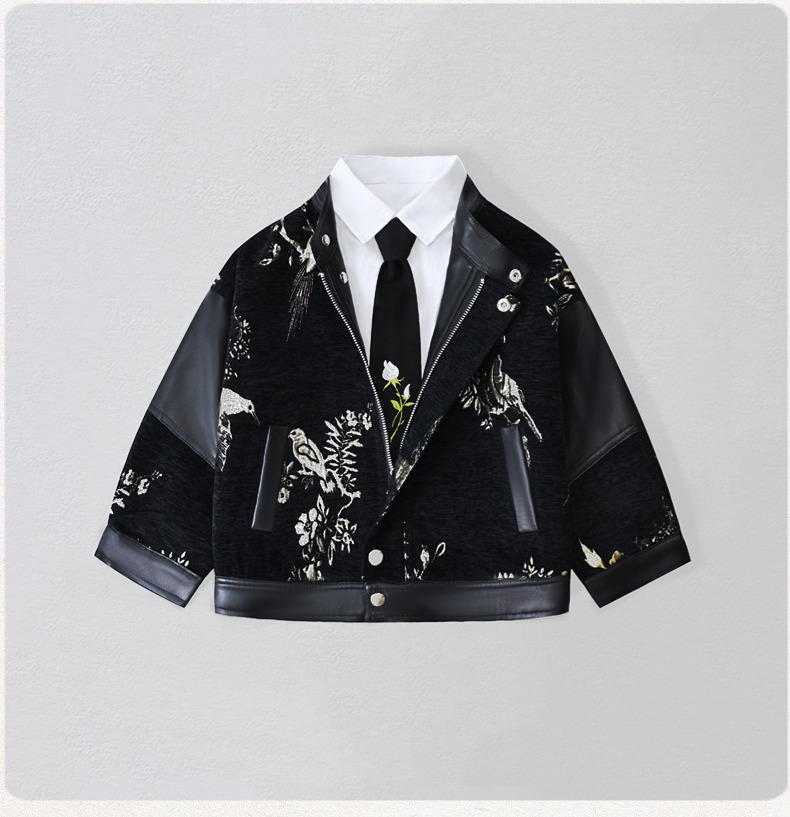 紳士風キッズ刺繍入りバイク用PUレザージャケット 男の子用  - Photography Wedding のレビューと価格