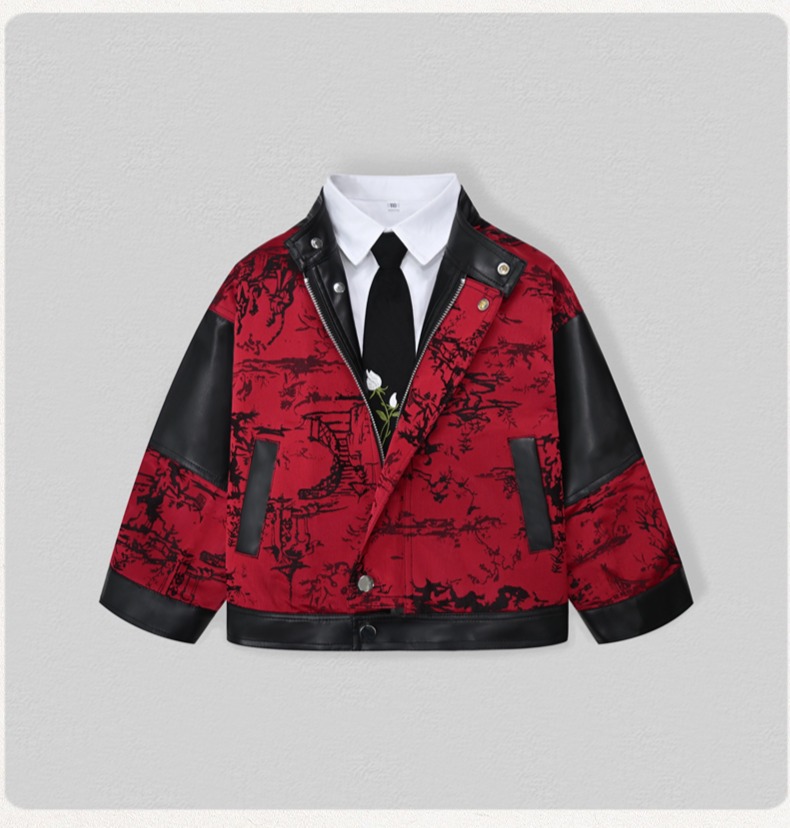 紳士風キッズ刺繍入りバイク用PUレザージャケット 男の子用  - Photography Wedding のレビューと価格