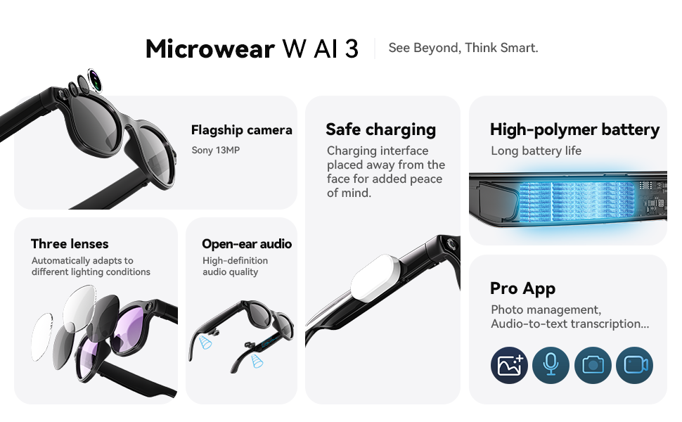 AIスマートグラス 800万画素広角撮影、ビデオ録画、Blu - Photography Videos のレビューと価格