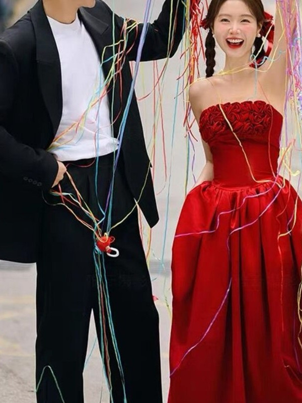 2025年新作 レッド ストラップレス 花柄 ブライダル モ - Photography Wedding のレビューと価格